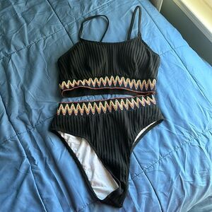 Two piece black boho bathing suit